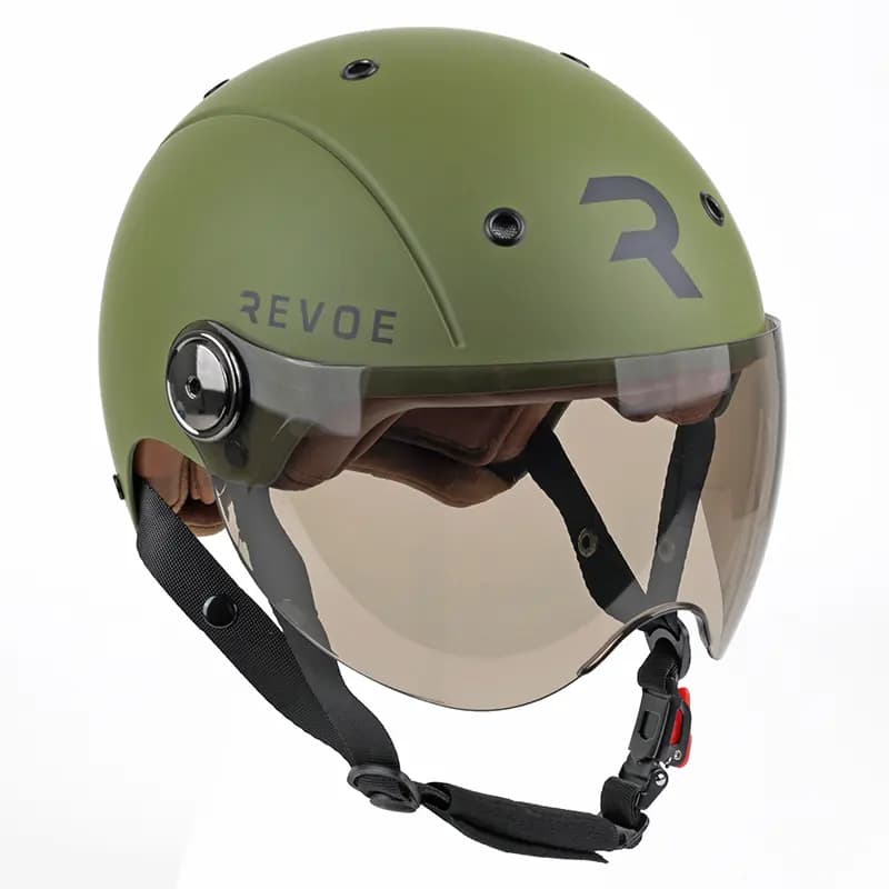 Casque vélo adulte REVOE Premium urbain-city kaki mat taille 59-60 visière réglable protection oreille amovible EN1078+A1